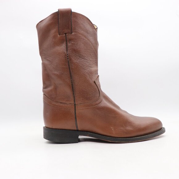 Justin Roper Boots Brown Leather Men's Size 7.5 EE Western Cowboy Pull On Boots
